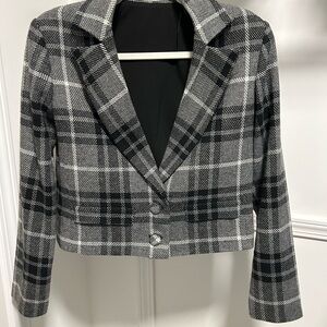 Amanda Uprichard Black and Gray Plaid Blazer